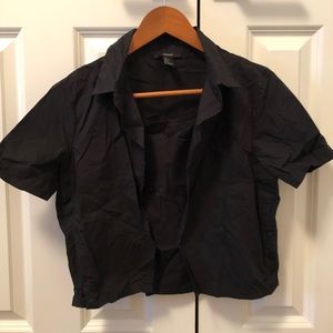 Forever 21 cropped black tank with collared shirt